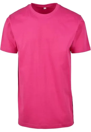 Build Your Brand Herren T-Shirt Round Neck, Männer Basic T-Shirt mit Rundhalsausschnit, Regular Fit, Baumwolle, Hibiskus pink, L