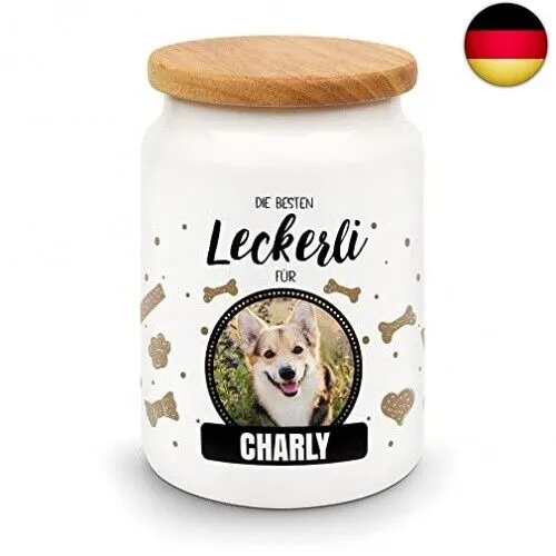 PfotenSchild Große Leckerlidose selbst gestalten - personalisiert mit eigenem Hunde- oder Katzen-Foto und Namen - Aufbewahrungsdose für Snacks - tolle Geschenkidee für Tierliebhaber