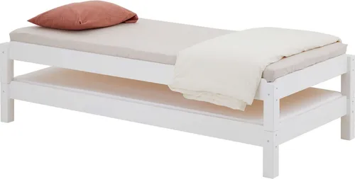 Idimex Stapelbett Rino, Weiß, Kiefer, 90x190 cm - Praktisches Stapelbett für Kinderzimmer, platzsparend und ideal für Übernachtungsgäste. Aus massivem Kiefernholz, schadstoffarm lackiert und mit durchdachter Belüftung für ein angenehmes Schlafklima.