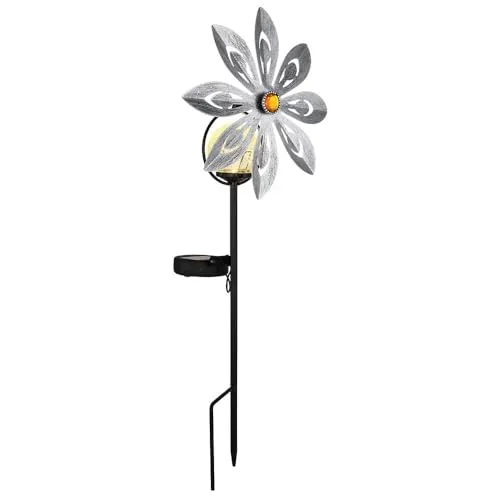 GLOBO LIGHTING LED Solarleuchte - Elegante Glaskristalle im Windrad-Design - Solarleuchte in Grau mit fest verbautem LED-Leuchtmittel, spritzwassergeschützt und mit Dämmerungssensor. Ideal für stimmungsvolle Beleuchtung im Garten.