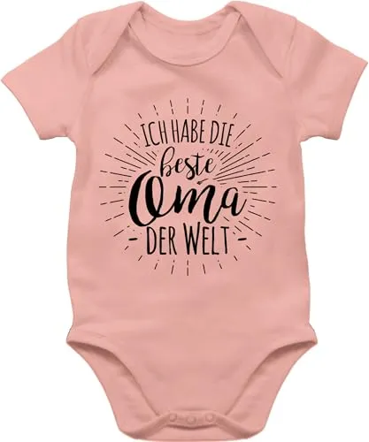 Baby Body Junge Mädchen - Sprüche - Ich habe die beste Oma der Welt - 1/3 Monate - Babyrosa - mit sprüchen grosseltern babymode witzig spruch omi bodys baby-kleidung babygeschenk spruche omas