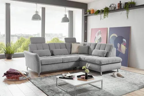 Die PlanBar Ecksofa MP-IN20016 L-Form mit Federkern-Polsterung, wahlweise mit Kopfstützen und Bettfunktion, mit Federkern-Polsterung