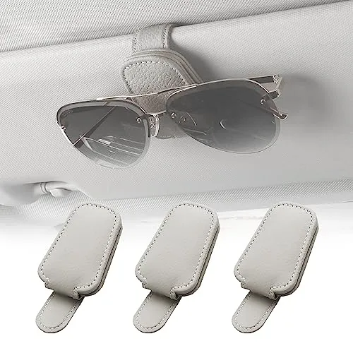 Stück Brillenhalter für Auto Sonnenblende, Auto Brillenhalter, Auto Visier Zubehör, Leder Auto Sonnenbrillen Halterung Ticket Clip, Magnetische Sonnenbrillenhalterung Auto für Alle Arten von Brillen 3