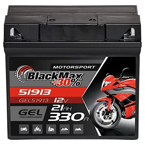 BlackMax G19 51913 Motorradbatterie GEL 12V 21Ah - Hohe Kapazität und kraftvolle Startleistung, wartungsfrei und ideal für Motorrad und Roller