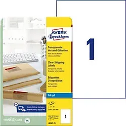 AVERY Zweckform Abziehhilfe QuickPEEL Versandetiketten J8567-25 - Praktische Versandetiketten im DIN A4 Format, selbsthaftend und transparent. Ideal für schnellen Versand, einfaches Abziehen dank Quick-Peel-Funktion. Perfekt für Büro und Zuhause.