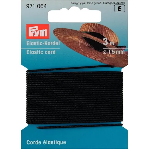  PRYM Elastic-Kordel / Hutgummi - 1,5 mm schwarz 0.83 EUR/Mtr.