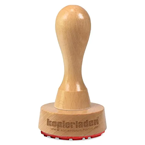 Personalisierbarer runder Holzstempel Ø 50mm mit eigenem Text und Logo - Stempel aus Holz selbst gestalten - optional mit Stempelkissen
