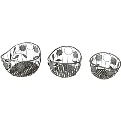Lex Deko-Korbschalen-Set 3tlg. Antik Grau - Garten-Zubehör: Hochwertiges Eisenkorb-Set mit antikem Look, ideal für Blumen oder Obst. Robuste Verarbeitung für Innen und Außen, wetterfest und stilvoll.