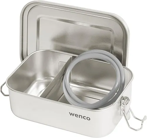 wenco Lunchbox 555661, aus Edelstahl mit Bügelverschluss - Praktische Brotdose aus 18/8 Edelstahl mit herausnehmbarem Trennsteg. Auslaufsicher dank Silikondichtung und spülmaschinengeeignet. Ideal für den Transport von Lebensmitteln, auch für flüssige Speisen.
