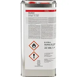 Aceton 6L Kanister E-COLL - Reinigungsmittel mit starker Lösekraft für Lacke und Verunreinigungen. Ideal zum Verdünnen und Abbeizen, silikonfrei und hochwirksam gegen fettige Rückstände.
