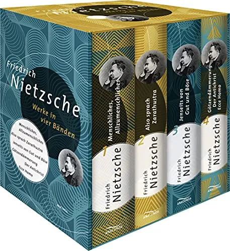 Friedrich Nietzsche, Werke in vier Bänden - Komplette Sammlung von Nietzsches Meisterwerken, 1680 Seiten geballte Philosophie und Belletristik in hochwertiger gebundener Ausgabe, ideal für Literatur- und Philosophie-Enthusiasten.