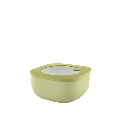 Guzzini - Kitchen Active Design, STORE&MORE BIO, Dicht schließende niedrige Dosen für Kühlschrank/Gefrierschrank/Mikrowelle (M) - Avocadogrün, 16 x16 x h7,8 cm | 975 cc - 170720253
