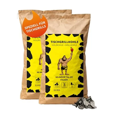 Neandertaler Feuer Tischgrillkohle – Hochwertige Grillkohle für perfekten Grillgenuss - Hochwertige Holzkohle aus Buche und Esche, ideal für Tischgrills und BBQ. Raucharm, schnell anzündbar und mit geringem Aschegehalt – für ein unvergleichliches Grillerlebnis auf Balkon und Terrasse.
