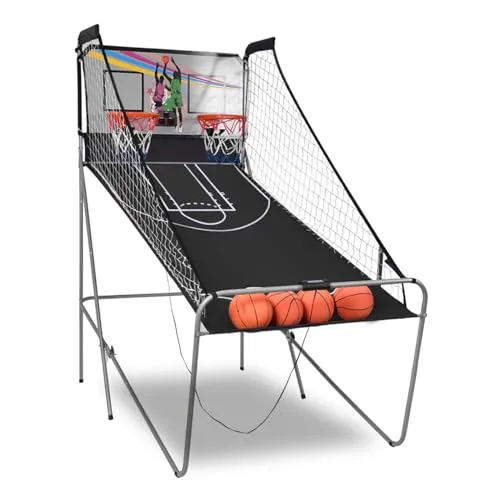 COSTWAY 8 in 1 Basketballautomat - Spielzeuge - Faltbarer Basketballständer mit 8 Spielmodi für interaktiven Spaß, inklusive 4 Bällen und digitaler Spielstandanzeige für ein echtes Arcade-Erlebnis.