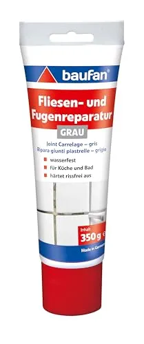 Baufan Fliesen- und Fugenreparatur grau 350g - Fugenmörtel, wasserfest für Küche und Bad, härtet rissfrei aus für schnelle und dauerhafte Reparaturen.