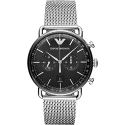 EMPORIO ARMANI Mod. AVIATOR AR11104 Herrenuhr - Armbanduhren mit Edelstahl-Gehäuse, schwarzem Ziffernblatt und Chronograph-Funktion, wasserdicht bis 5 ATM - ideal für stilbewusste Männer.