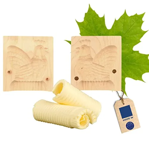 HOFMEISTER® Butter-Klappform, 2-teilig, Hahn, 12 cm, handgeschnitzt in Deutschland, Butterform zum Verzieren & Dekorieren, hygienisches Butter-Model, aus heimischem Ahorn-Holz