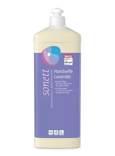 Sonett Handseife Lavendel 1 Liter - Naturbelassene Seife mit beruhigendem Lavendelduft, ideal für sanfte Handreinigung und Pflege, enthält hochwertige, biologisch angebaute Zutaten.