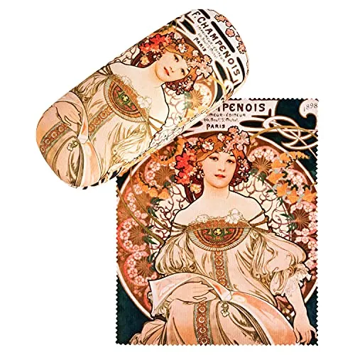 VON LILIENFELD Brillenetui Alfons Maria Mucha : F. Champenois Kunst Motiv Etui Brille Mikrofaser Brillenputztuch Brillenbox Stabiles Hardcase Set mit Stoff bezogen