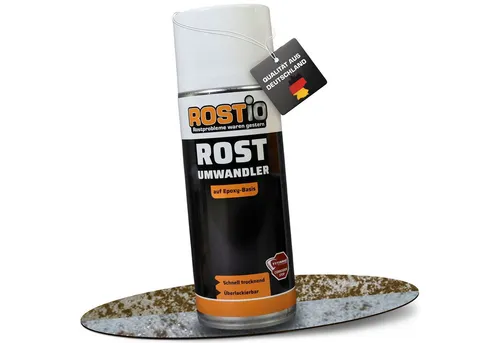 Rostio Rostumwandler Spray 400 ml - Effektiver Rostentferner - Entdecken Sie das Rostio Rostumwandler Spray in der praktischen 400 ml Spraydose. Es wandelt Rost zuverlässig um und bietet hervorragende Überlackierbarkeit für Ihre Metallprojekte. Ideal für einfache Anwendung und langanhaltenden Schutz.