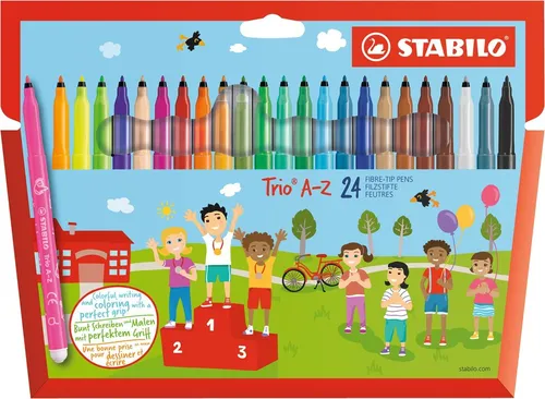 Filzstift STABILO Trio A-Z - 24er Pack, ergonomische Dreikant-Griffzone und super auswaschbare Tinte