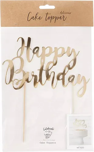 Topper na tort Happy Birthday złoty 22,5cm PartyDeco 5902230744950