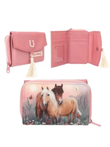 Miss Melody - Purse FLOWERS - Kindertaschen mit hübschem Pferdemotiv und bunten Blumen, inklusive Pferdeanhänger und sicherem Reißverschluss.