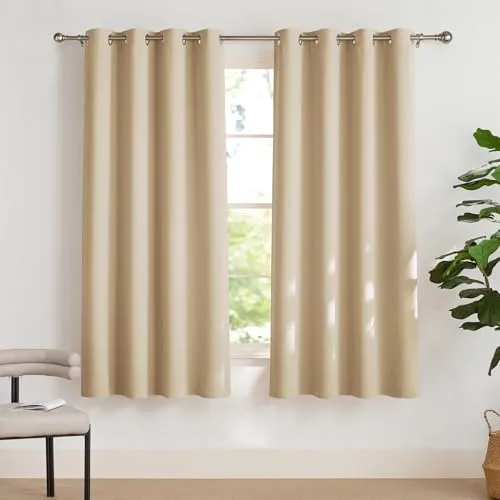 PONY DANCE Curtains for Living Room Verdunklungsvorhänge Kurz Ösenvorhang 2er Set H 175 x B 140 cm Biscotti Beige, Schlafzimmer Vorhänge Thermo Hitzeschutz & Wärmeisolierend