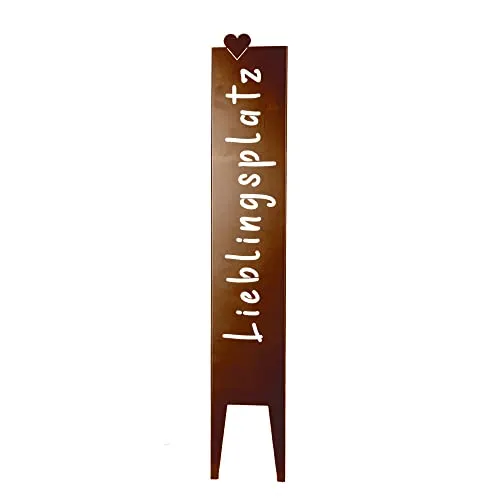 UNUS Gartenstecker "Lieblingsplatz" - Stilvolle Gartendeko aus Rost, 115x19,5 cm - Hochwertiger Gartenstecker aus Edelrost in antiker Optik. Wetterfest und robust, ideal für Garten, Terrasse oder Innenbereich. Einfach zu platzieren und ein tolles Geschenk für Dekofans!