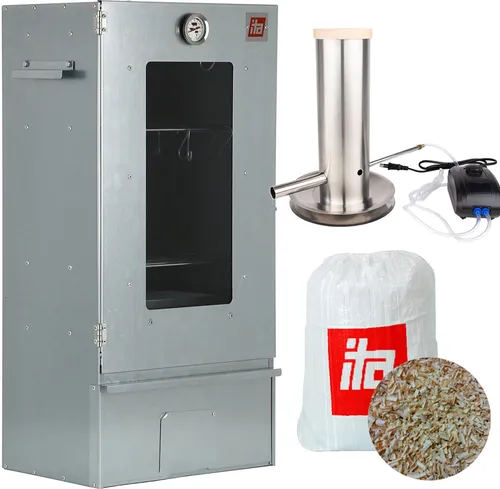 ITA Räucherofen 7002 - Premium Smoker Set mit Fenster & Thermometer - Smoker für Fleisch, Fisch, Käse und Gemüse, inklusive stufenlosem Rauchgenerator für bis zu 4 Stunden Rauchabgabe. Hergestellt aus langlebigem Edelstahl für höchste Qualität und Geschmack.
