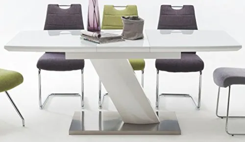 Esstisch MCA FURNITURE "Galina, TOPSELLER" – Ausziehbar & elegant - Esstisch in Bootsform, ausziehbar von 120 cm auf 160 cm, mit hochwertiger Sicherheitsglasplatte und elegantem weiß hochglanz MDF-Gestell – ideal für stilvolle Essbereiche.
