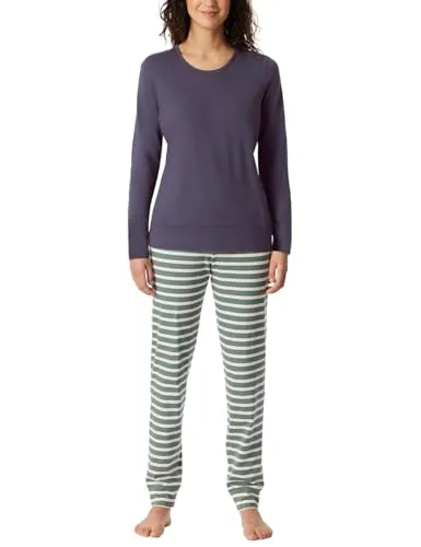 Schiesser Damen Schlafanzug lang mit Bündchen aus Baumwolle - Bequemer und stilvoller Schlafanzug für Damen aus hochwertiger Baumwolle, ideal für entspannte Nächte und angenehmen Tragekomfort.