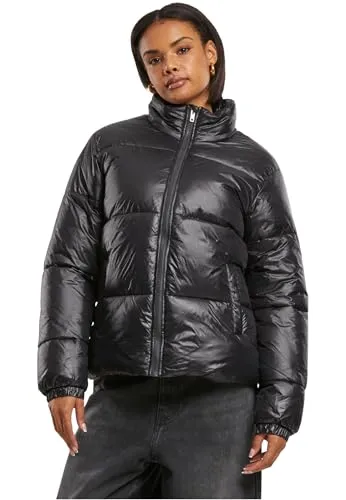 Urban Classics Ladies Recycled Short Shiny Puffer Jacket Black, XL - Funktionsjacken aus recyceltem Material, leicht und warm für die kühlen Tage, ideal für umweltbewusste Fashionistas.