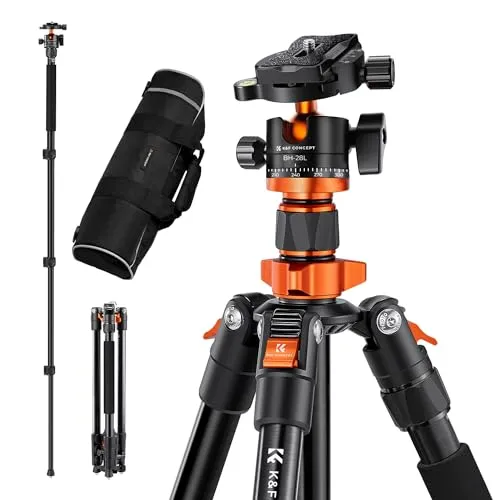 K&F Concept O254A1 Kamera Stativ, kompaktes Stativ 158cm für Spiegelreflexkamera, DSLR Tripod Reisestativ mit 360° Kugelkopf inkl. Schnellwechselplatte Stativtasche