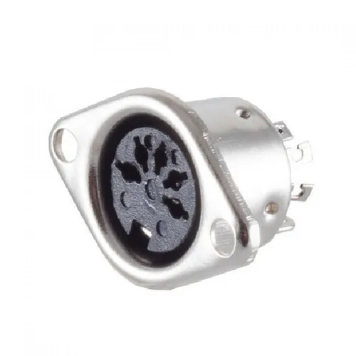 Metall DIN Dioden-Einbaubuchse 5-pol. für Audio/MIDI - Robuste 5-polige DIN Dioden-Einbaubuchse aus Metall für die Frontplattenmontage. Ideal für zuverlässige Audio- und MIDI-Anschlüsse mit sicherer Lötverbindung und einfacher Montage.