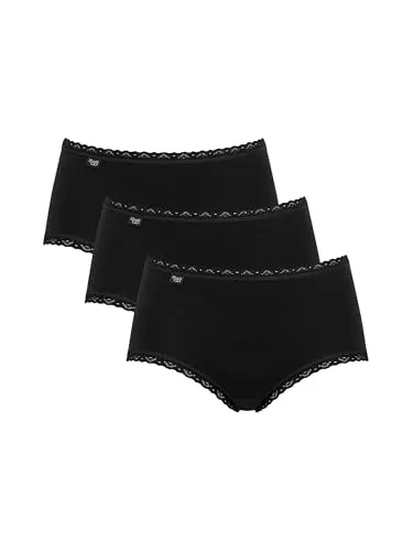 Sloggi Damen Unterhose 24/7 Cotton Lace Midi , Baumwolle, Spitzen-Optik, 3-Pack, 38, Schwarz