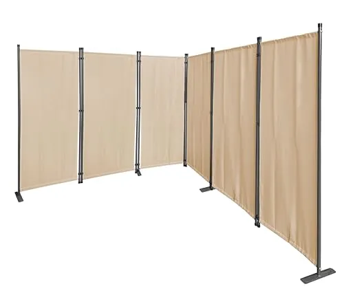 QUICK STAR Paravent 6 Teilig – Faltbarer Sichtschutz für Balkon und Garten - Gartensichtschutz mit 6 Teilen, waschbarer Bespannung aus 100% Polyester und stabilem Stahlgestell, ideal für Privatsphäre und stilvolle Trennung im Freien.