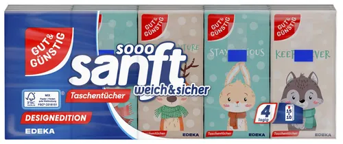 GUT&GÜNSTIG Taschentücher 4-lagig - 4-lagige Taschentücher für extra Weichheit und hohe Saugfähigkeit, ideal für den täglichen Gebrauch.