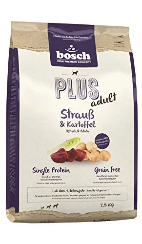 bosch HPC PLUS Adult Strauß & Kartoffel | Hundetrockenfutter für ausgewachsene Hunde aller Rassen | Single Protein | grain-free | 1 x 2.5 kg
