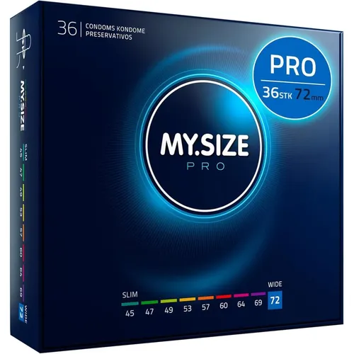 MY.SIZE PRO Kondom Größe 8, 72mm - 36 Stück für perfekten Sitz - Kondome für Männer, die individuelle Passform bietet für Sicherheit und Lust. Besonders dünn für intensives Gefühl, nachhaltig und vegan hergestellt.