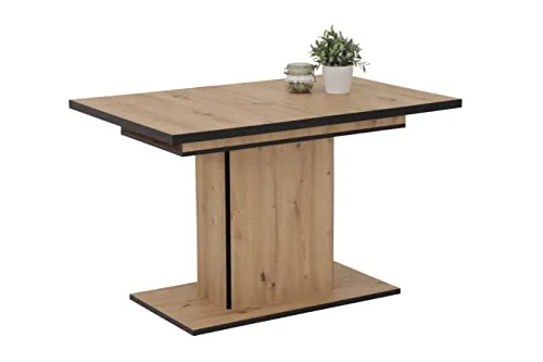 Hela Esszimmertisch Ariana ausziehbar - Säulentisch aus Holzwerkstoff, melaminbeschichtet, mit Arretierung und farblich abgesetzten Kanten. Ideal für flexible Essbereiche, ausziehbar von 120-160 cm.