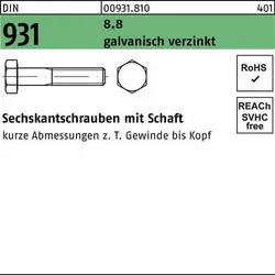 DIN 931/ISO 4014 Sechskant-Schaftschraube M36x260 - Verzinkter Stahl 8.8 - Hochwertige Maschinenschraube aus verzinktem Stahl für langlebige Verbindungen. Außensechskant-Antrieb für einfache Handhabung, ideal für professionelle Anwendungen.
