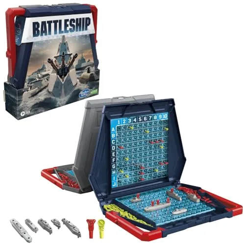 Hasbro Battleship Klassisches Brettspiel - Strategiespiel für 2 Personen, ideal für Kinder ab 7 Jahren mit tragbaren Schlägerhüllen und Salvo-Funktion