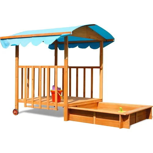 Sandkasten Boot Segelschiff mit roter Flagge - Abenteuerliche Sandbox für Kinder im Piratenschiff-Design, inklusive atmungsaktiver Bodenplane und Bank für gemeinsamen Spielspaß im Garten.