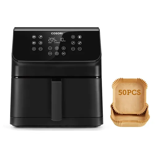 Cosori Heißluftfritteuse Premium II Chef Edition - 6,2 Liter Airfryer, 1700 W, 12-in-1-Kochfunktionen und 360° Luftzirkulation, spülmaschinengeeignet und mit 50 Papiereinlegern