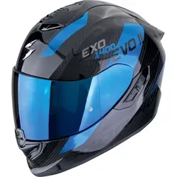 Scorpion EXO-1400 Evo 2 II Carbon Air PLATTED Schwarz Blau Gr. M 57/58 - Motorradhelm mit Not-Entriegelungs-System, Speedview™ Sonnenblende und einzigartigem Dekor für optimalen Schutz und Komfort.