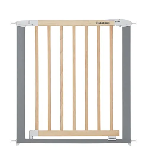 Badabulle Türschutzgitter Safe & Lock Wood/Metal (73 bis 81,5 cm) - Tür- & Treppengitter mit flexibler Anpassung, sicherer Zwei-Aktionen-System und lebenslanger Garantie – ideal für sichere Wohnräume.