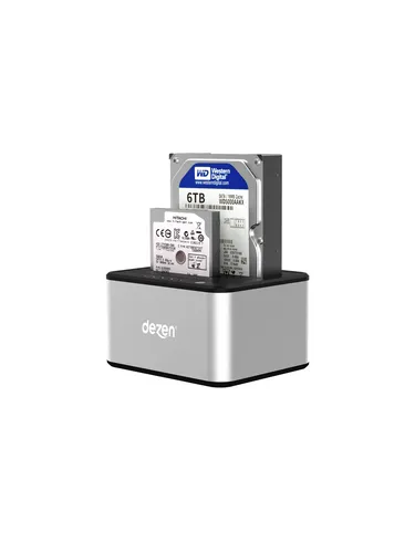 dezen Dual HDD Docking Station DZ-BS-HD07A - HDD-Dockingstation für 2,5" & 3,5" Festplatten, mit Klonfunktion und USB 3.0, ideal für schnellen Datentransfer und Hot-Swap.