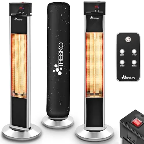 TRESKO Infrarot Heizstrahler 2000W mit Fernbedienung - Heizstrahler für Innen & Außen, 3 Heizstufen und Instant-Heat für sofortige Wärme. Ideal für Gartenpartys oder gemütliche Abende auf der Terrasse.