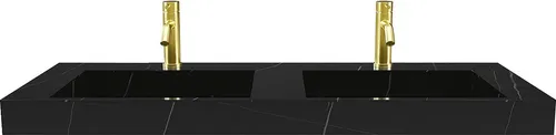 Vente-Unique Hängewaschbecken Takotna, Schwarz, Rechteckig, 120.2x8x45.2 cm - Das elegante Hängewaschbecken Takotna vereint modernes Design und Funktionalität. Aus robustem Solid Surface gefertigt, bietet es eine stilvolle Ergänzung für Ihr Badezimmer und überzeugt durch seine pflegeleichte, glänzende Oberfläche.